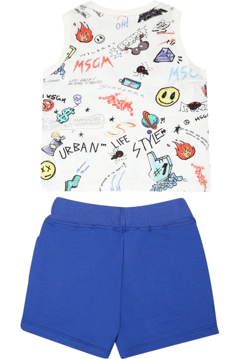 Sale for Kids MSGM White Suit For Baby Boy With Logo And Print