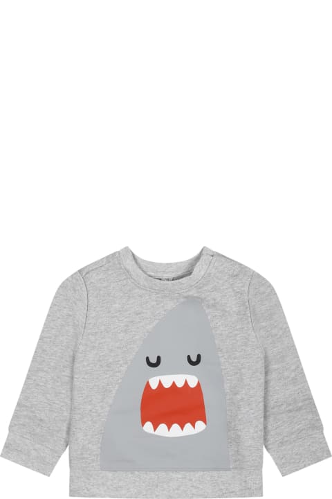 ベビーボーイズ Stella McCartneyのニットウェア＆スウェットシャツ Stella McCartney Gray Sweatshirt For Baby Boy With Shark Print