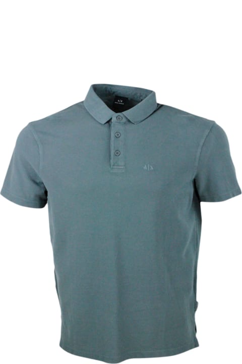 Armani Collezioni for Kids Armani Collezioni 3-button Short-sleeved Pique Cotton Polo Shirt With Logo Embroidered On The Chest