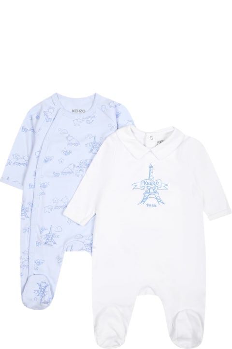 Bodysuits & Sets for Baby Boys Kenzo Kids Light Blue Set For Baby Boy With Tour Eiffel And Print