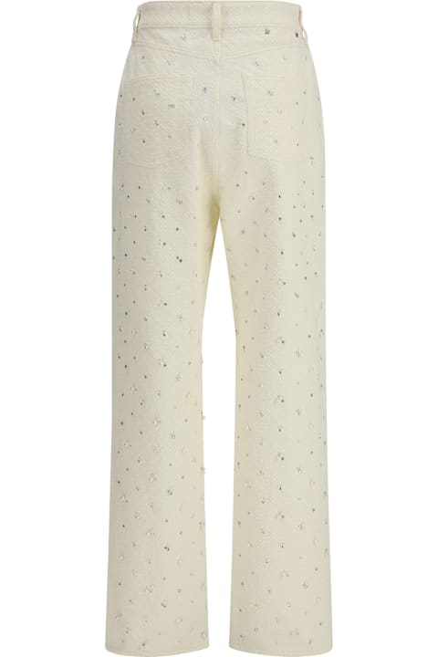 أدوات منزلية Golden Goose White Denim Pearl And Crystal Embroidered Pants
