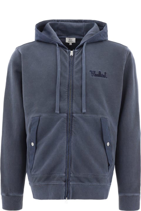 Woolrich for Men Woolrich Logo Embroidered Zipped Drawstring Hoodie