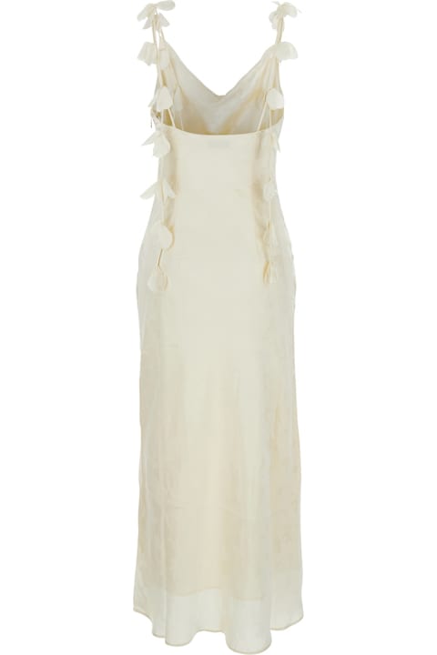 Rotate by Birger Christensen Dresses for Women Rotate by Birger Christensen White Dress With Draped Neckline And All-over Floral Motif In Silk Woman