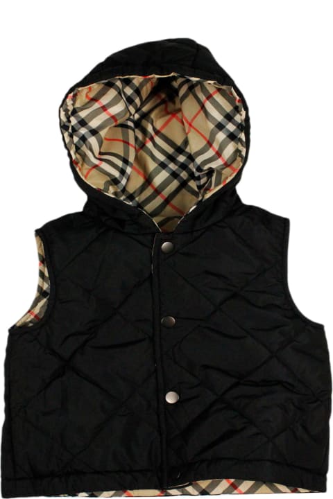 Sale for Baby Girls Burberry Reversible Vest With Check Pattern, With Solid Color Quilted Interior