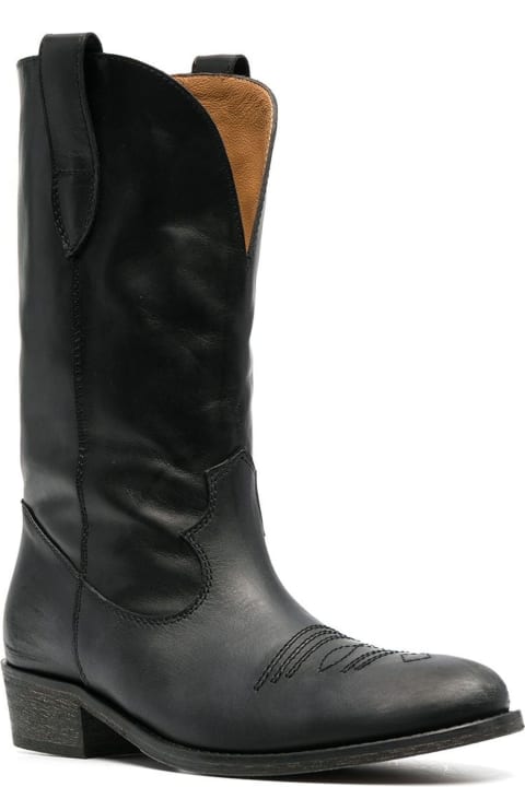 Boots for Women Via Roma 15 Black Calf Leather Cowboy Boots