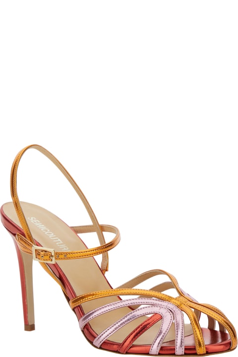 SEMICOUTURE Women SEMICOUTURE Tricolor Mirrored Sandal With Front Cage In Faux Leather Woman