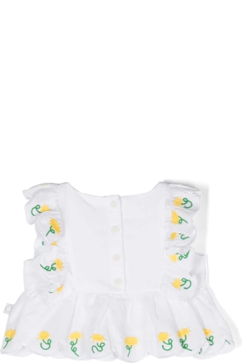 Topwear for Baby Girls Stella McCartney Kids Flower Embroidery Smock Top In White