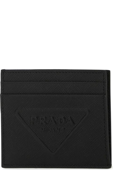 メンズ 財布 Prada Black Leather Card Holder
