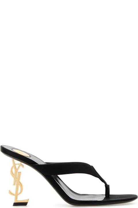 Saint Laurent Black Satin Opyum Thong Mules