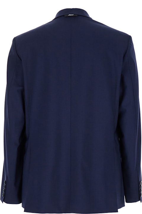 MSGM لـ Men MSGM Blue Double-breasted Jacket With Notched Revers In Wool Stretch Man