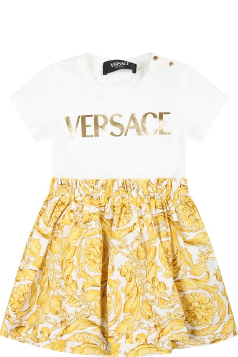 Fashion for Baby Girls Versace White Dress For Baby Girl With Versace Logo And Baroque Print