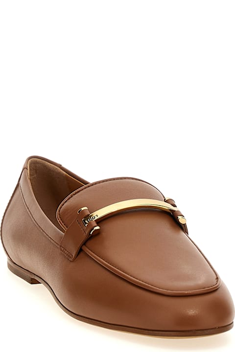 Homeware Tod's Brown Loafers With Logo Plaque In Leather Woman