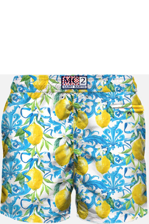 メンズ新着アイテム MC2 Saint Barth Man Light Fabric Swim Shorts With Lemon Print