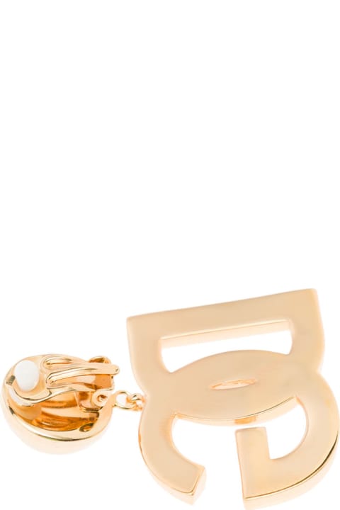 Gold-tone Clip-on Earrings With Dg Interlocking Logo In Brass Woman