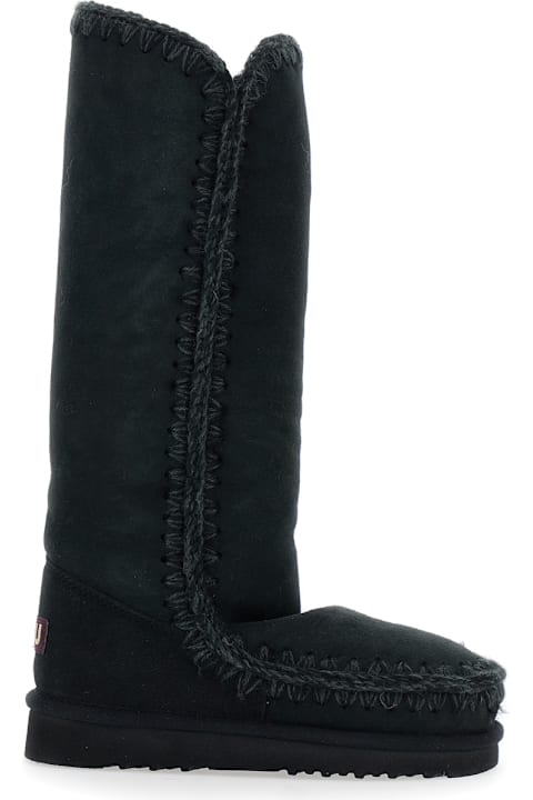 Mou for Kids Mou 
eskimo
 Black Boots With Braided Effect And Logo Patch On The Rear In Leather Woman