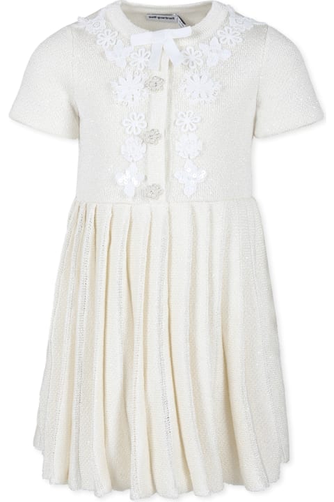 self-portrait Dresses for Girls self-portrait Ivory Knit Dress For Girl With Sequins And Embroidery