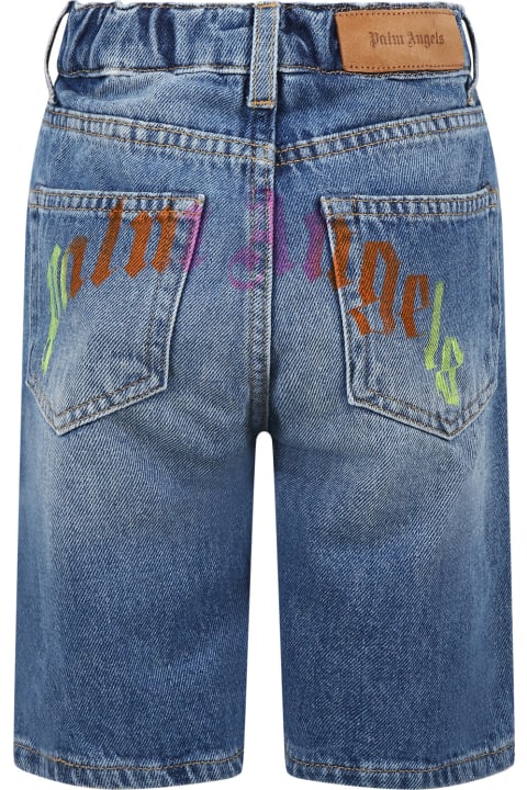 Bottoms for Boys Palm Angels Blue Shorts For Boy With Multicolor Logo