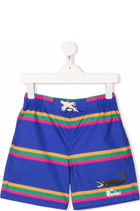 Mini Rodini Kids Boy's Multicolor Striped Beach Shorts With  Logo