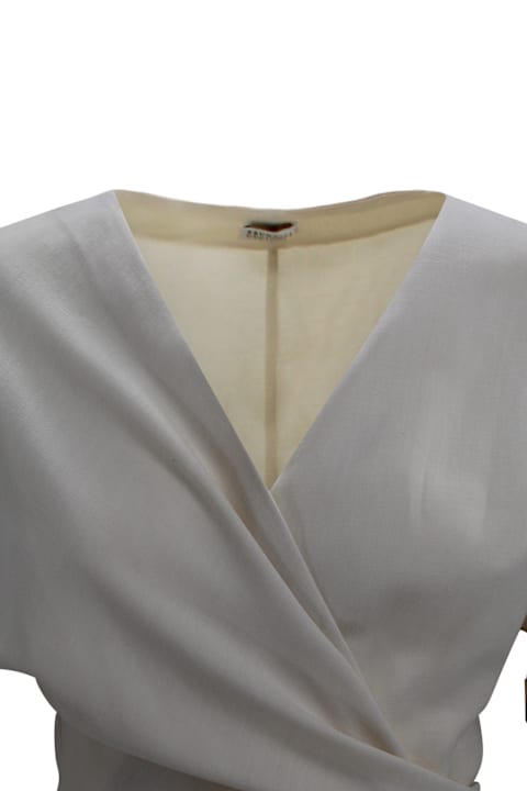 Brunello Cucinelli for Kids Brunello Cucinelli Long White Linen Wrap Dress