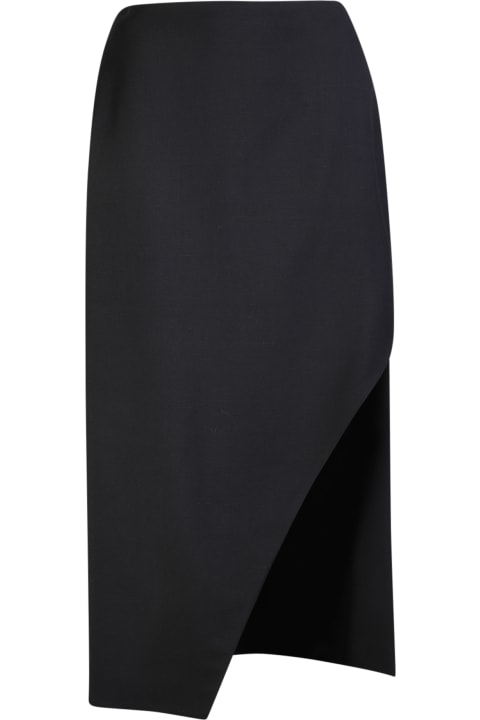 ウィメンズ Alexander McQueenのスカート Alexander McQueen Alexander Mcqueen Black Wool Midi Skirt With Slit