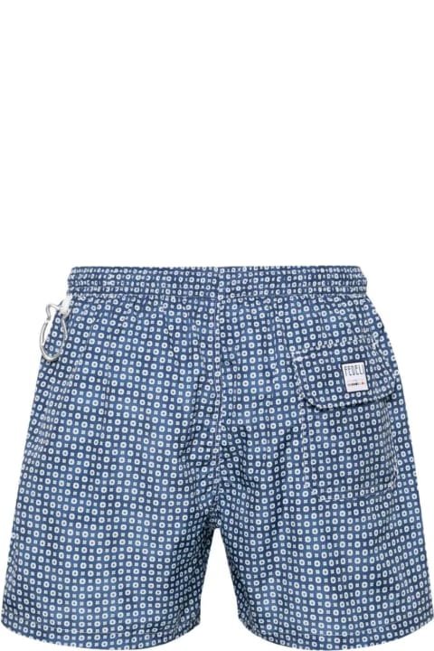 Fedeli for Men Fedeli Blue Swim Shorts With Micro Pattern