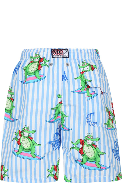 ボーイズ MC2 Saint Barthの水着 MC2 Saint Barth Light Blue Swim Shorts For Boy With Crocodile Print