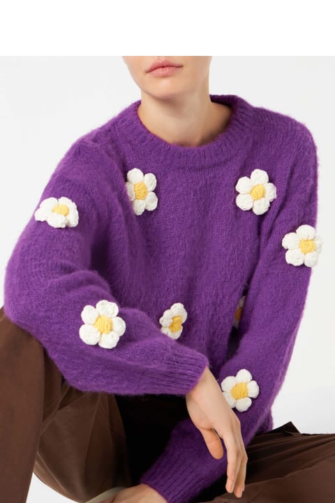 Fashion for Men MC2 Saint Barth Woman Brushed Crewneck Sweater With Daisy Appliqué