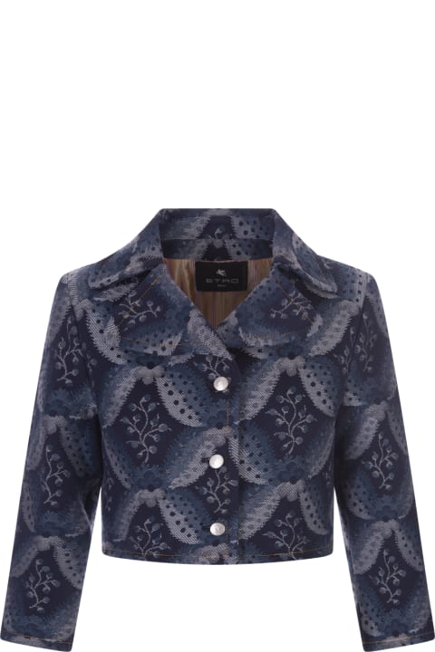 Etro Coats & Jackets for Women Etro Navy Blue Denim Jacquard Crop Jacket