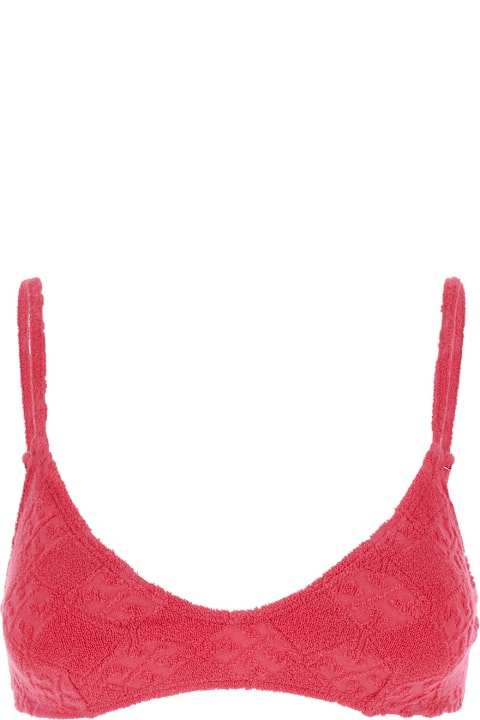 Homeware Tory Burch 'terry' Pink Bikini Top With Adjustable Spaghetti Straps And All-over Logo Embroidery In Cotton Blend Stretch Woman