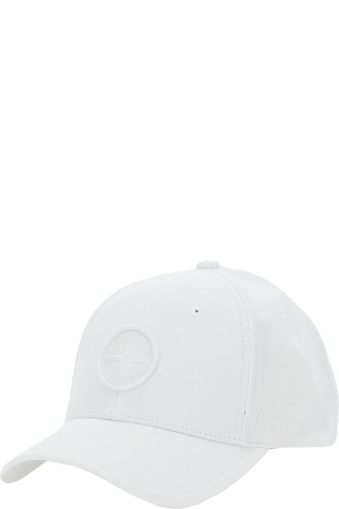 Sale for Kids Stone Island Junior White Baseball Cap With Logo In Cotton Boy