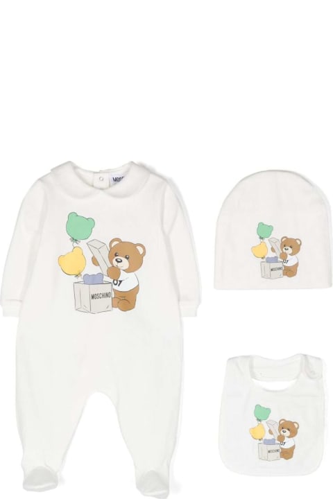 Bodysuits & Sets for Baby Boys Moschino White Onesie, Beanie And Bib Ensemble With Moschino Toy In Cotton Baby