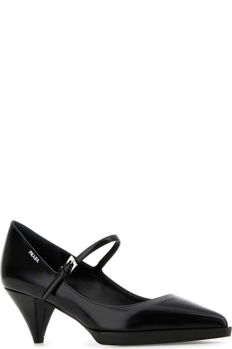 High-Heeled Shoes for Women Prada Black Leather Pumps