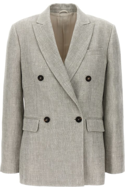 Coats & Jackets for Women Brunello Cucinelli Chevron Linen Double-breasted Blazer
