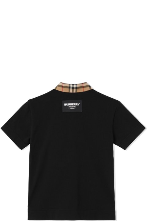 Topwear for Boys Burberry Black Polo T-shirt With Vintage Check Motif In Cotton Baby