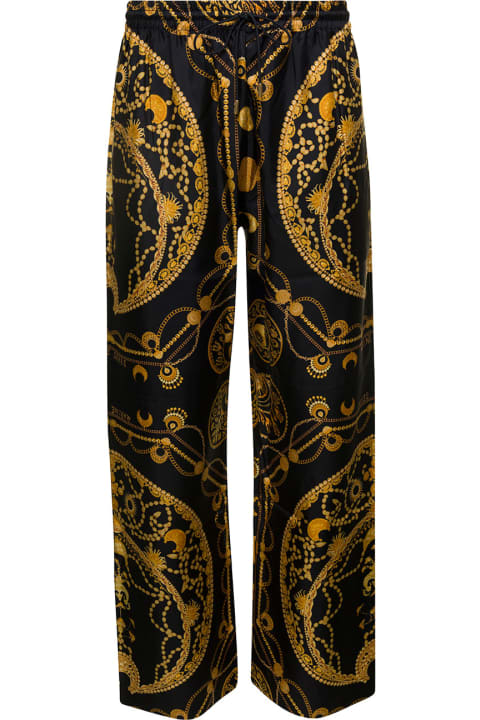 Marine Serre Pants for Men Marine Serre Black Loose Pants With All-over Graphic Print In Silk Man