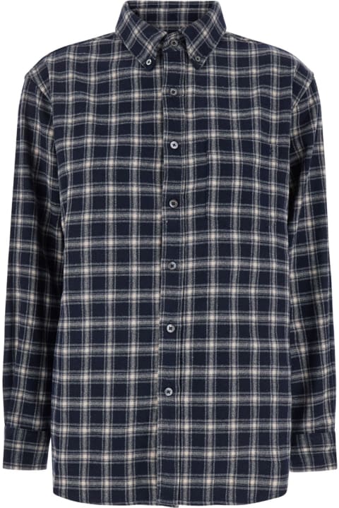 Dunst Topwear for Women Dunst Blue Shirt With Classic Collar And All-over Check Motif In Flannel Woman