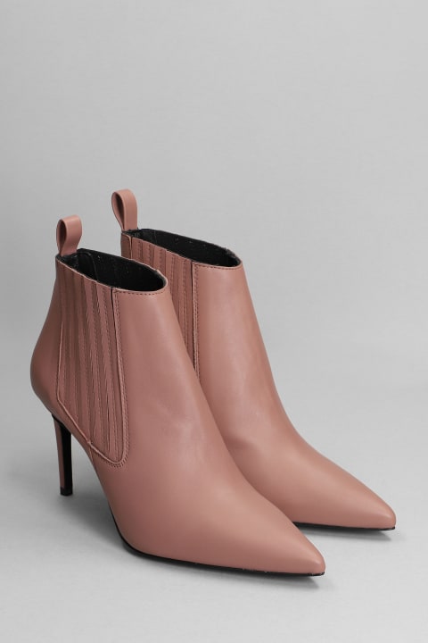 High Heels Ankle Boots In Rose-pink Leather