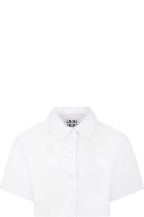 ガールズ Douuodのシャツ Douuod White Shirt For Girl With Black Logo