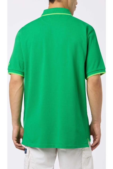 Homeware MC2 Saint Barth Man Green Cotton Piquet Polo Shirt Beverly Hills With Palm Embroidery