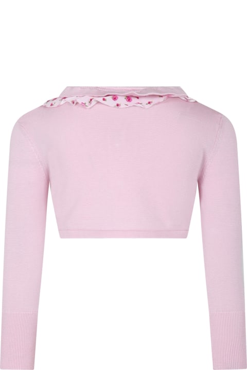Simonetta Topwear for Girls Simonetta Pink Cardigan For Girl With Flowers Print