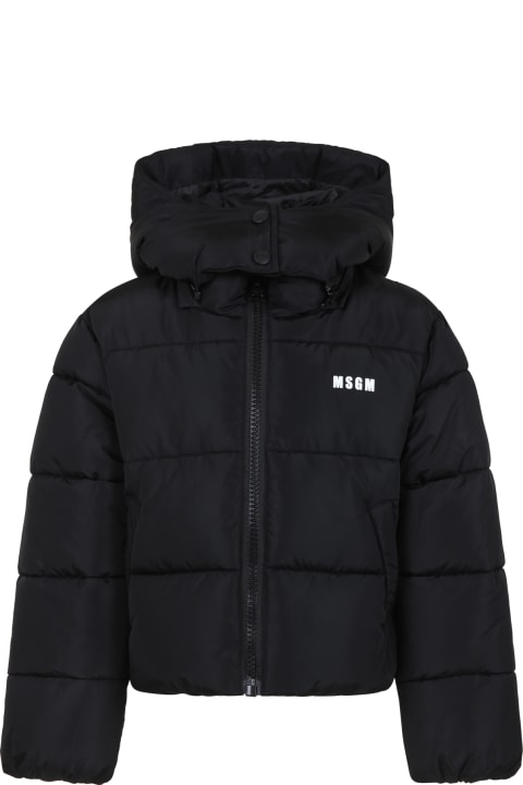 MSGM Coats & Jackets for Girls MSGM Black Down Jacket For Girl With Logo And Star