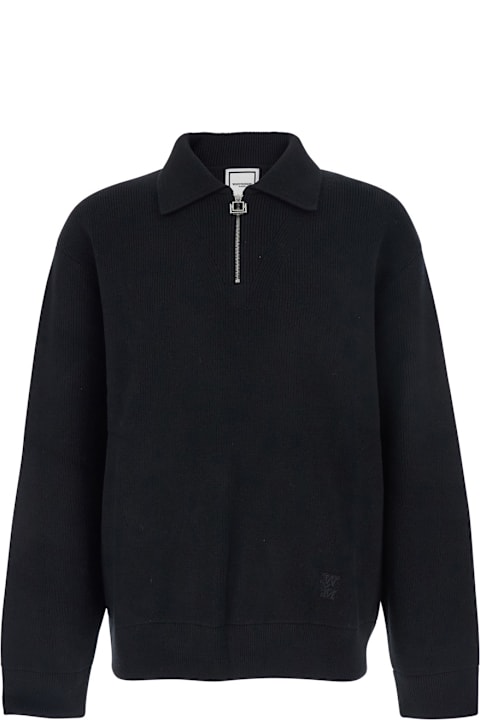 WOOYOUNGMI for Women WOOYOUNGMI Black Sweater With Logo Patch On The Front And Logo Lettering On The Rear In Wool Blend Man