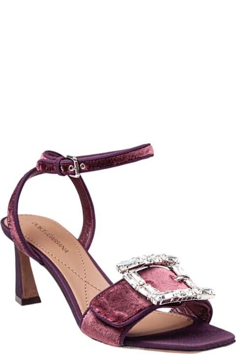 Dolce & Gabbana أحذية لـ السيدات Dolce & Gabbana Velvet Sandal In Vinacca Color With Buckle With Stones