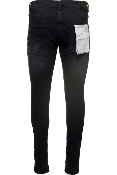 インテリア Purple Brand Black Five-pocket Style Jeans With Rips Detail In Stretch Cotton Denim Man
