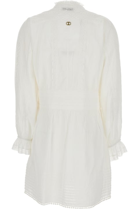 TwinSet for Kids TwinSet White Dress With Pleated Details And All-over Applied Embroidery In Cotton Woman