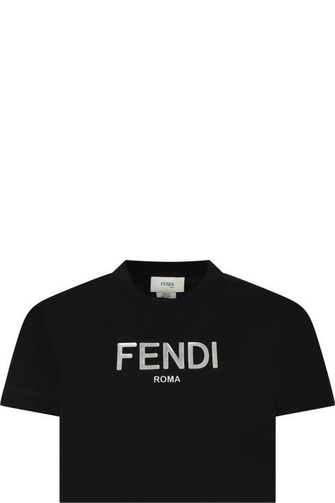Fendi for Girls Fendi Black T-shirt For Girl With Logo