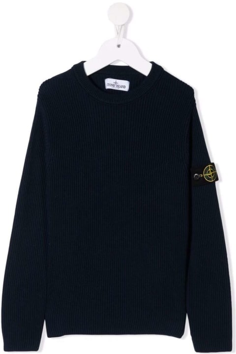 Stone Island Junior T-Shirts & Polo Shirts for Boys Stone Island Junior Blue Cotton Sweater With Logo