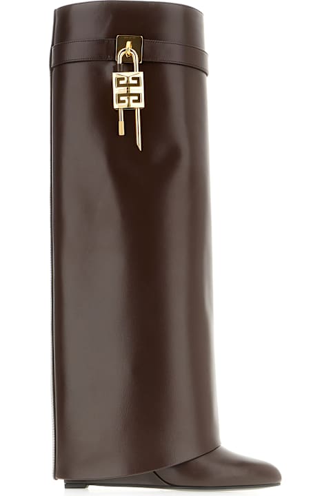 Givenchy Boots for Women Givenchy Chocolate Leather Shark Lock Boots