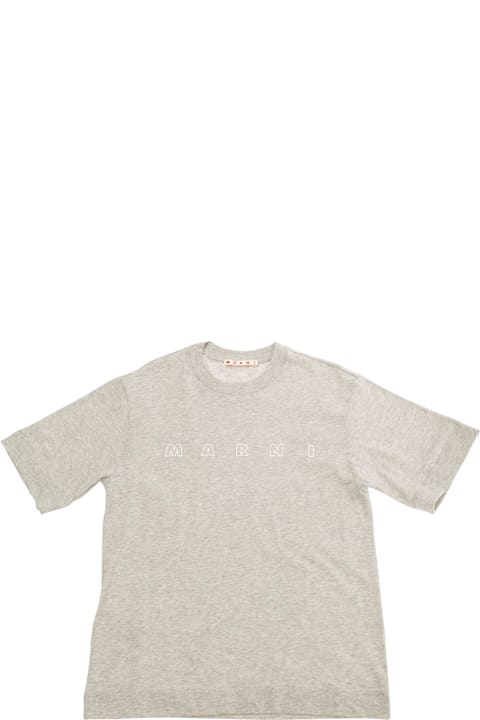 Marni ملابس علوية لـ أولاد Marni Grey Crew Neck T-shirt With Front Logo Print In Cotton Boy
