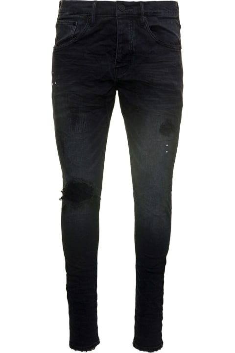 インテリア Purple Brand Black Five-pocket Style Jeans With Rips Detail In Stretch Cotton Denim Man